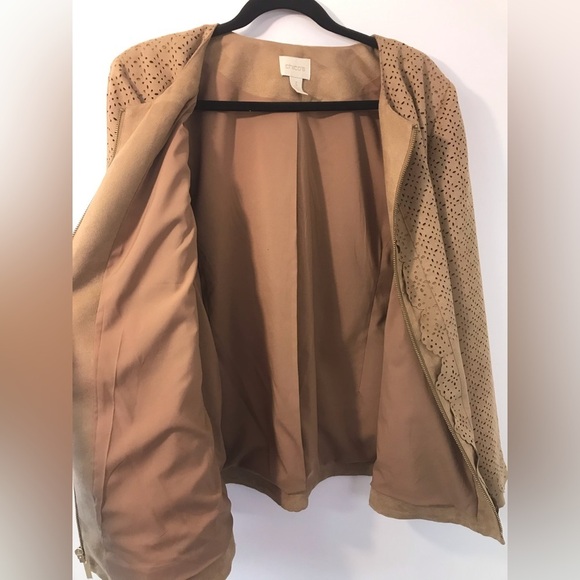 Chico’s Faux Suede Scalloped Jacket Tan Women’s size 3 - Picture 4 of 8